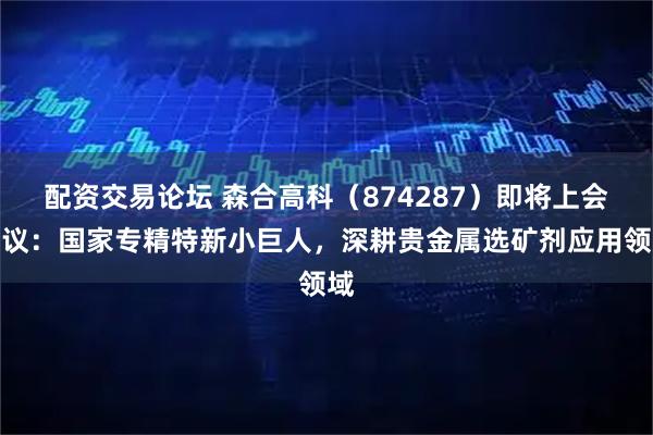 配资交易论坛 森合高科（874287）即将上会审议：国家专精特新小巨人，深耕贵金属选矿剂应用领域